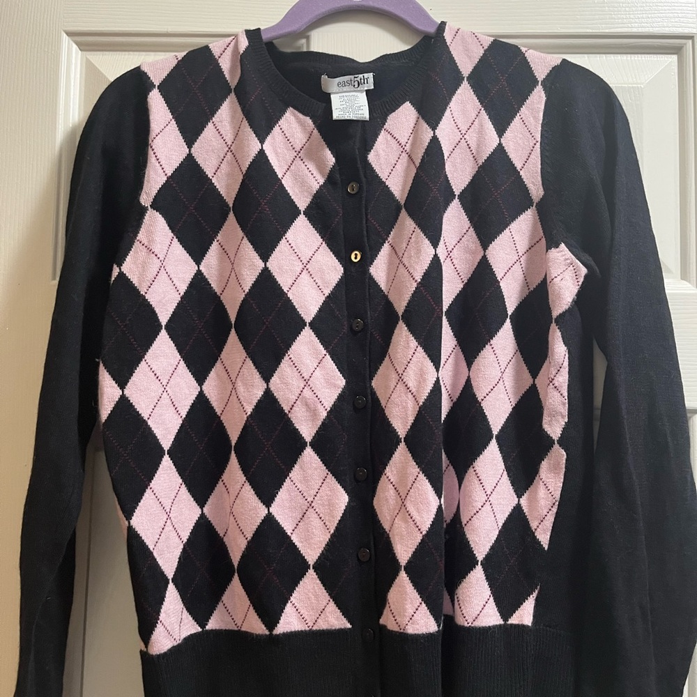 East 5th Pink and Black Argyle Cardigan